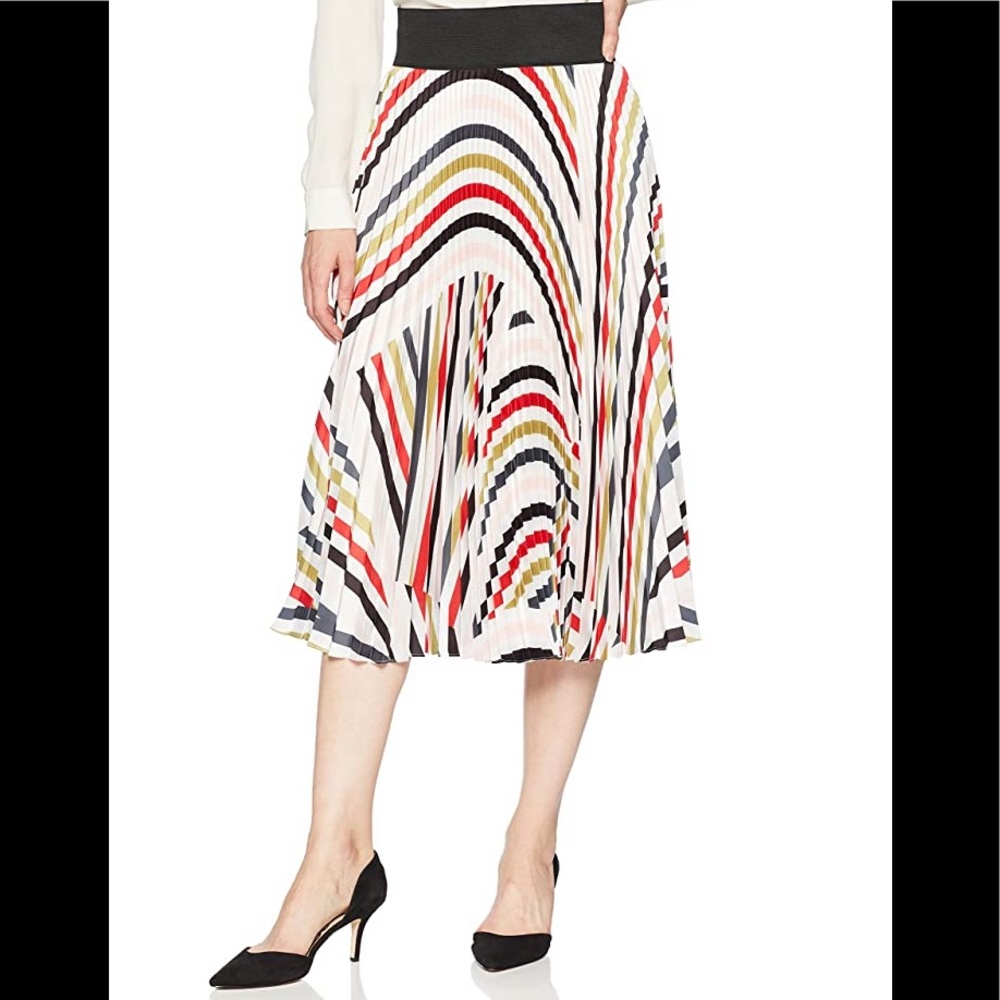 MILLY Pleated Striped Midi Skirt - Picture 1 of 5